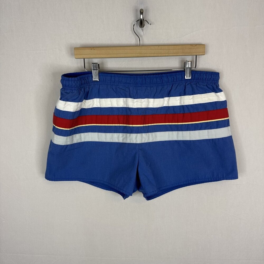 Vintage Woodward’s Sportswear Striped Gym Shorts Swimsuit Blue 70s 80s L